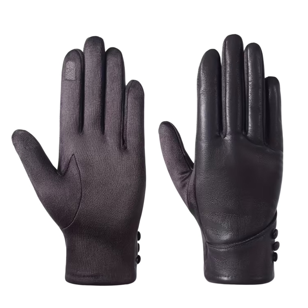 Gray Faux Leather Gloves